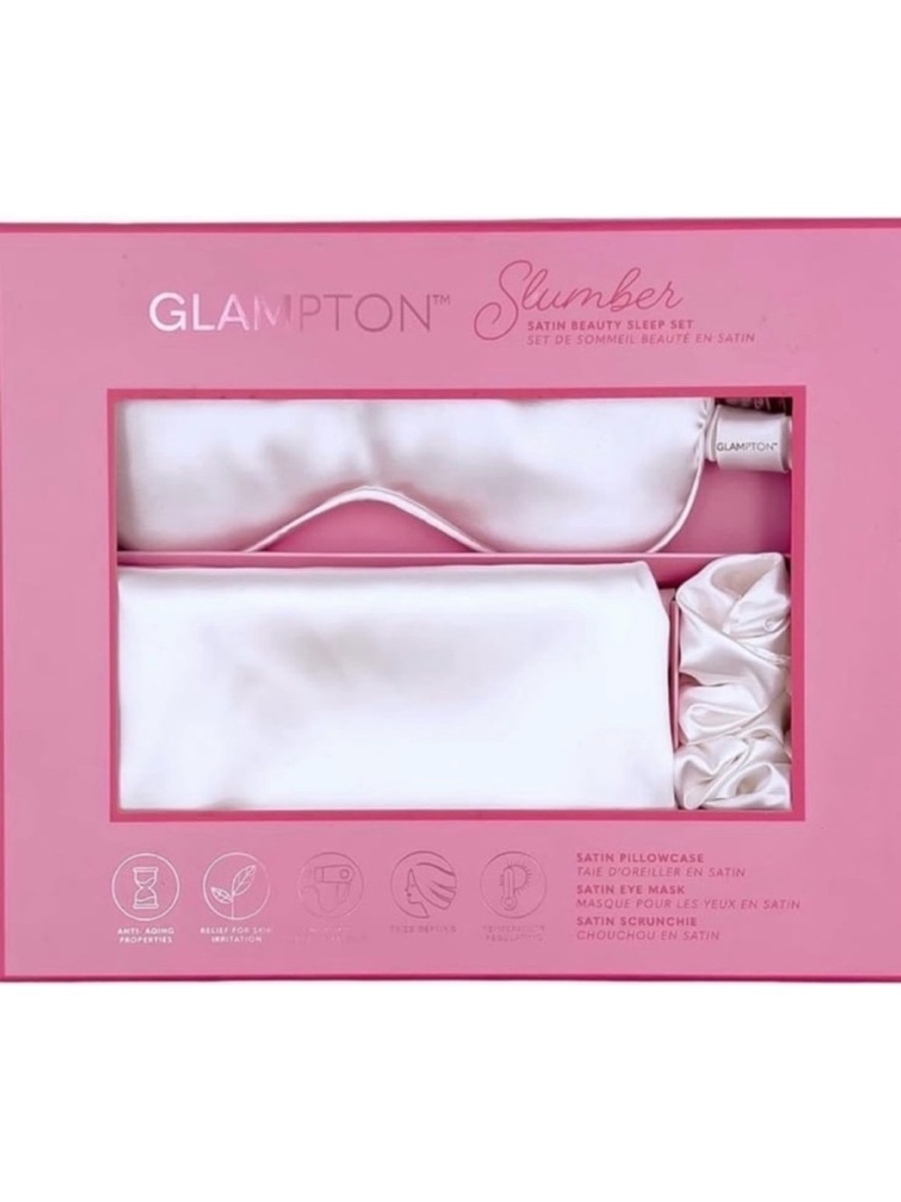 Nordstrom Glampton Slumber Satin Beauty Sleep Set - White and Pink